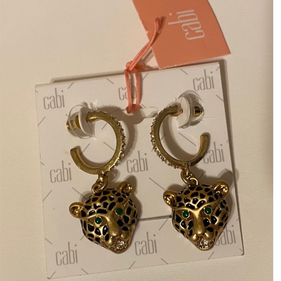 BRAND NEW Cabi Jaguar Animal Gold with CZ Dangle Earrings #2230 - Picture 2 of 3